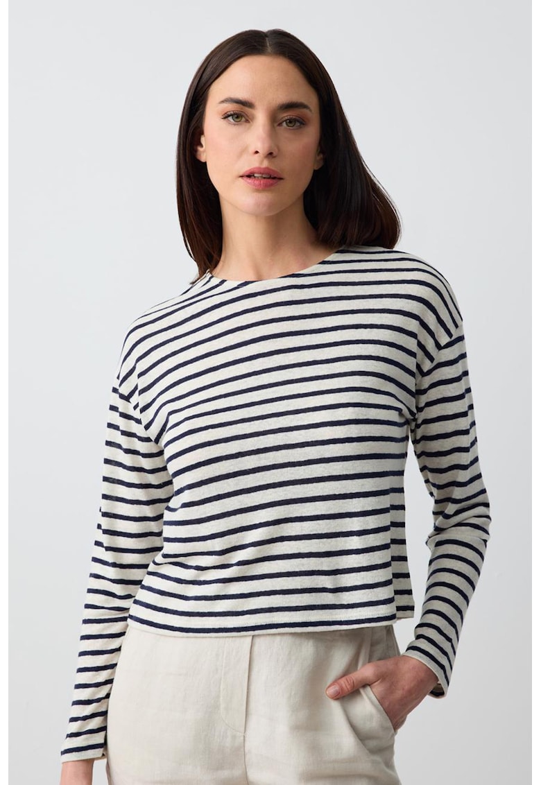 Bluza din amestec de in cu dungi si maneci cazute Bluza din amestec de in cu dungi si maneci cazute