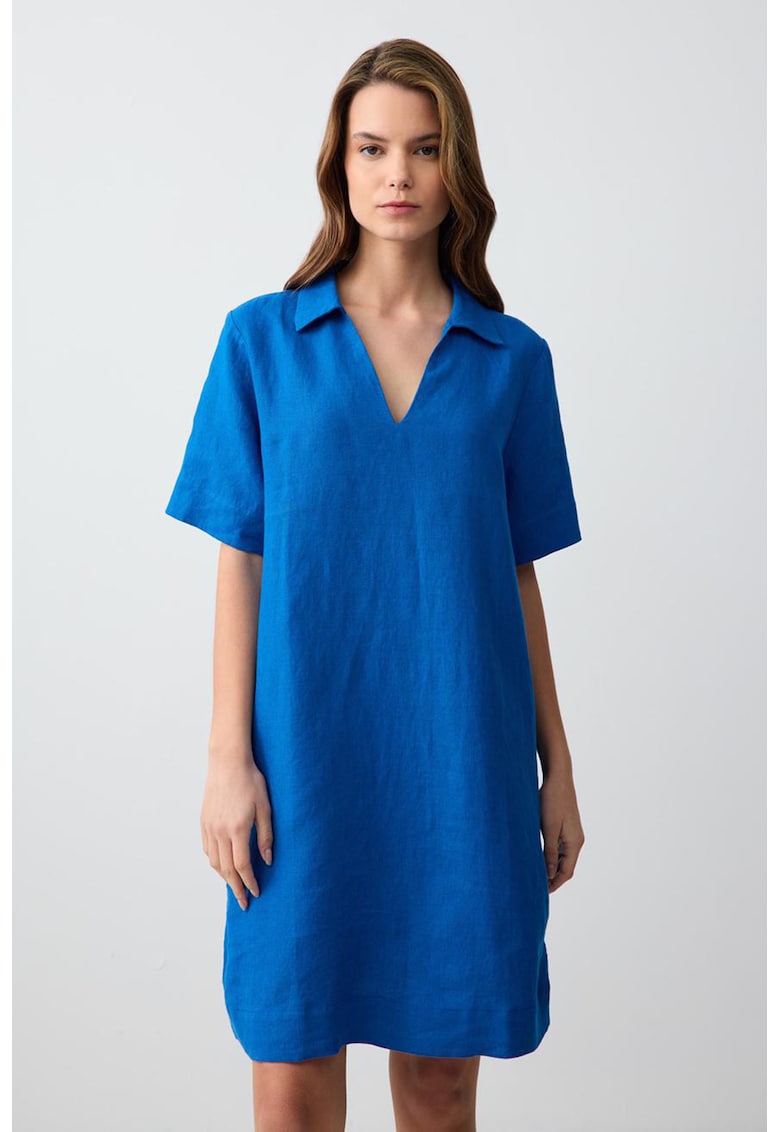 Rochie scurta dreapta de in - Albastru royal