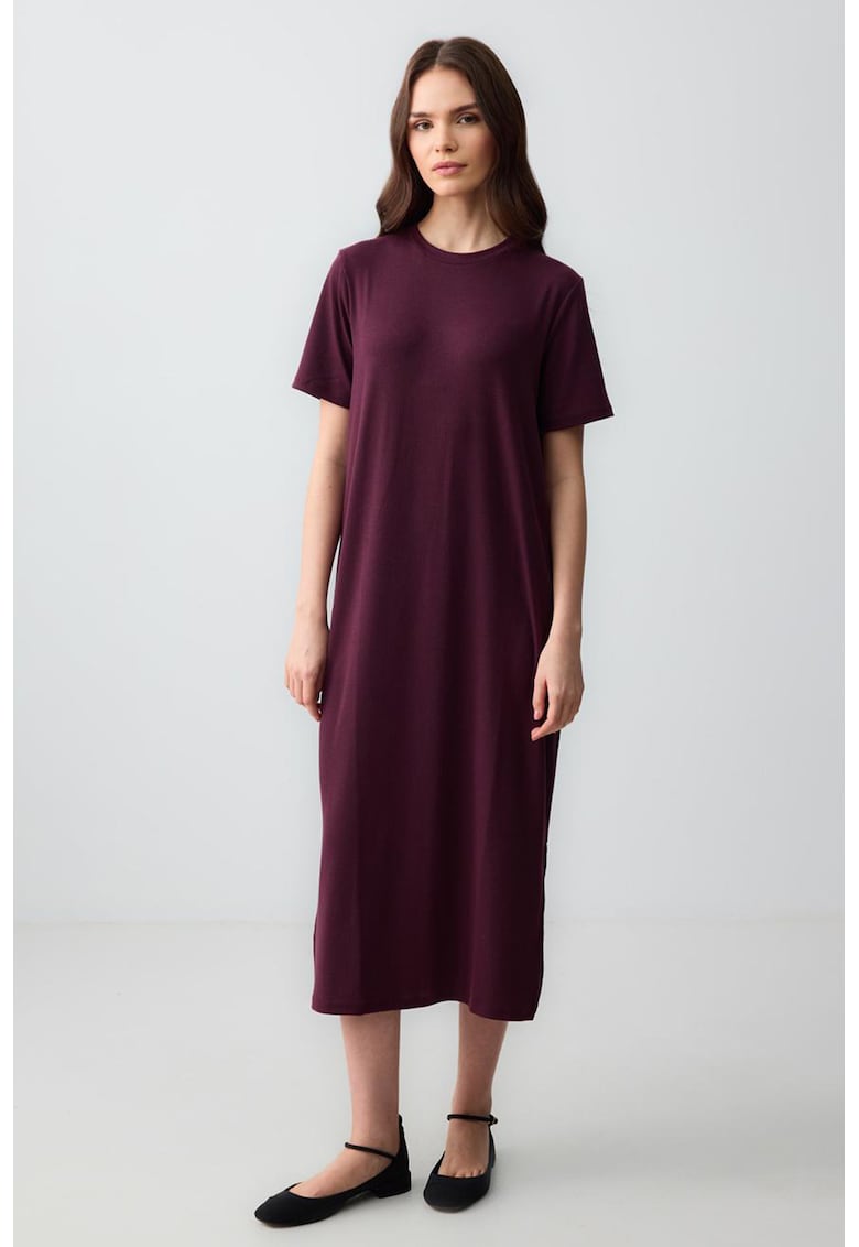 Rochie-tricou midi cu decolteu la baza gatului