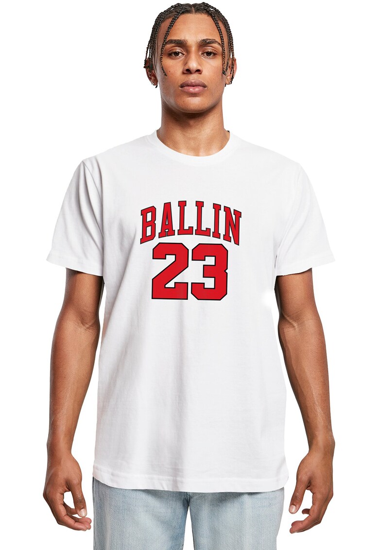 Tricou de bumbac cu imprimeu - Alb optic/Rosu vermillion