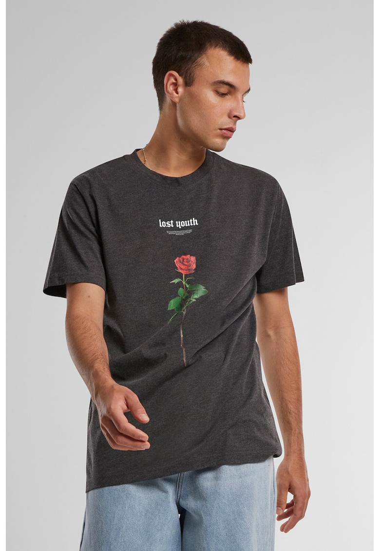 Tricou de bumbac cu decolteu la baza gatului - Gri antracit