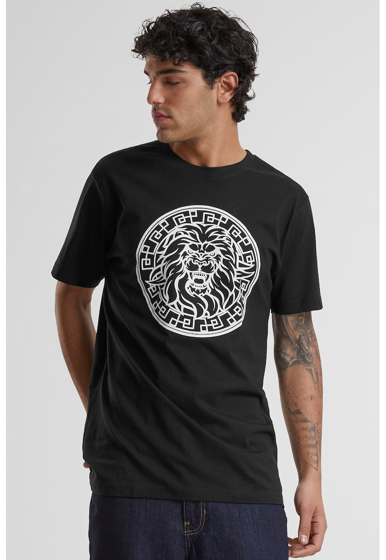 Tricou cu model text si imprimeu grafic - Alb/Negru