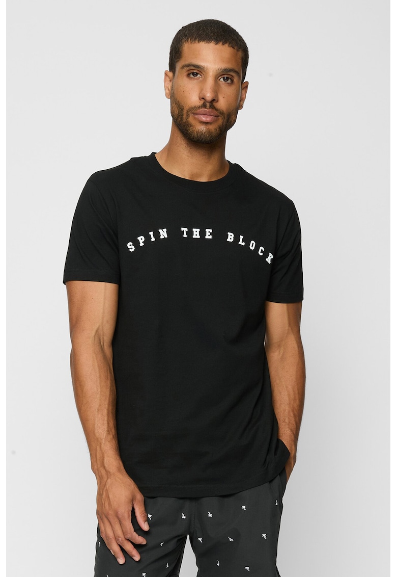 Tricou cu imprimeu text - Negru