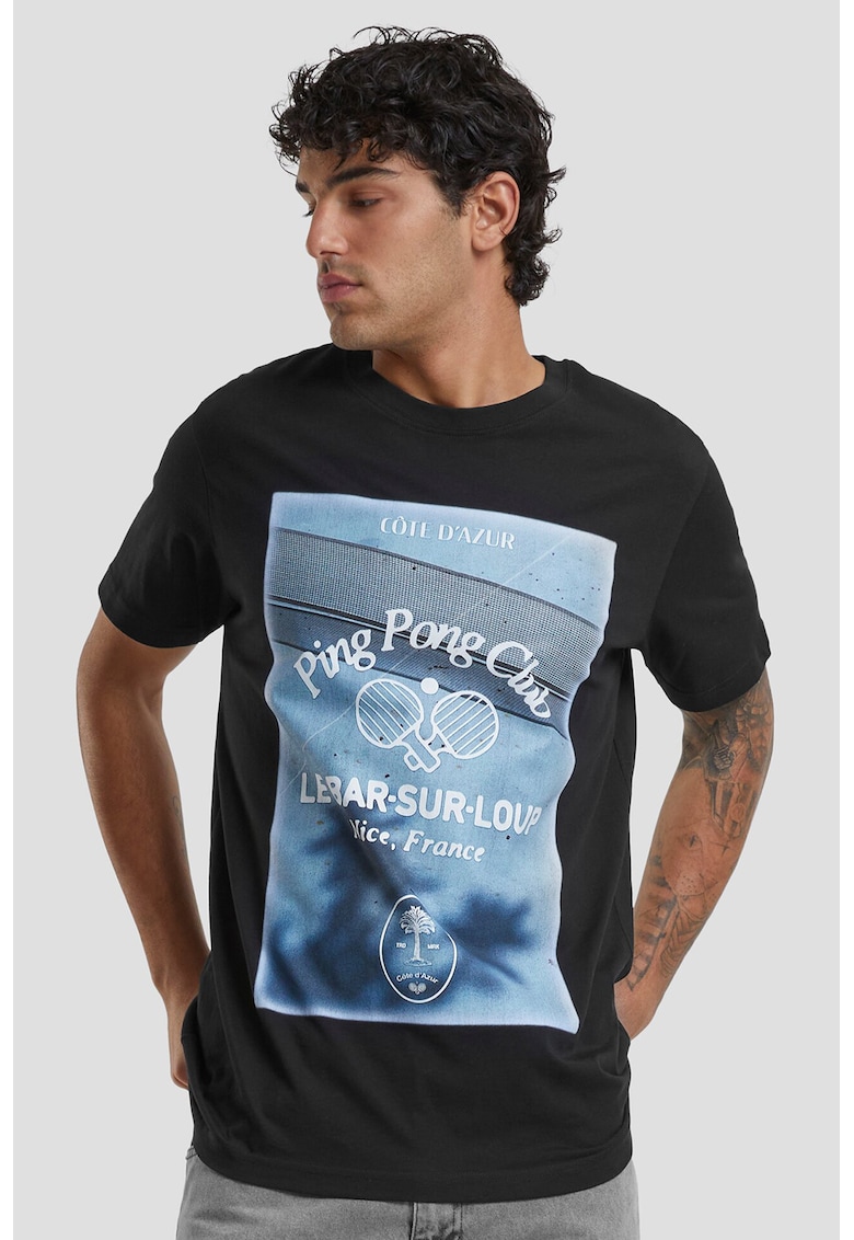 Tricou cu imprimeu grafic - Albastru pastel/Negru