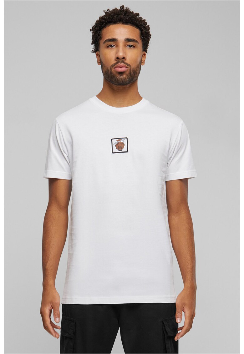 Tricou cu decolteu la baza gatului si imprimeu discret - Alb optic