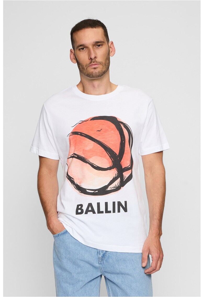 Tricou din bumbac cu imprimeu - Negru/Portocaliu deschis/Alb optic