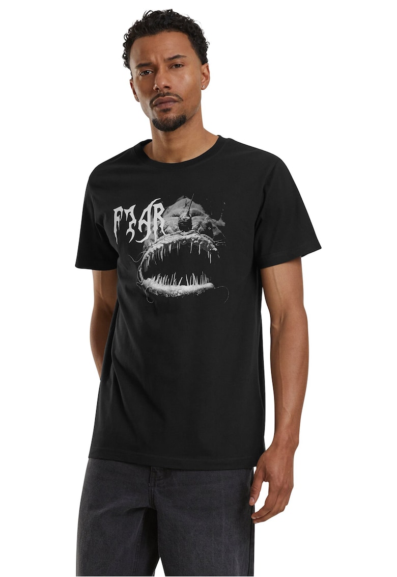 Tricou cu imprimeu si decolteu la baza gatului