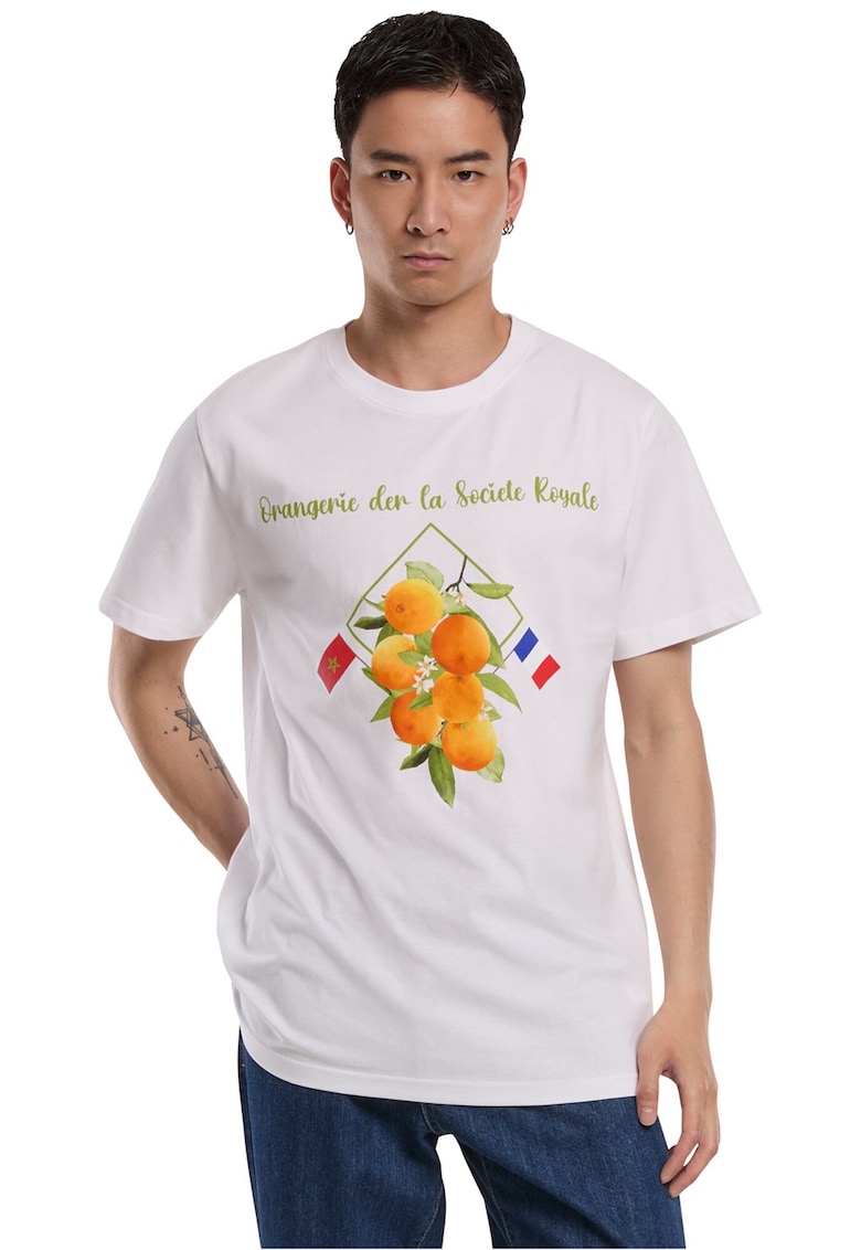 Tricou din bumbac cu imprimeu text si fructe