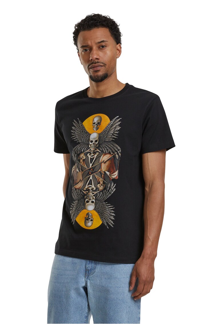 Tricou din bumbac cu imprimeu grafic - Negru stins/Gri inchis/Galben inchis