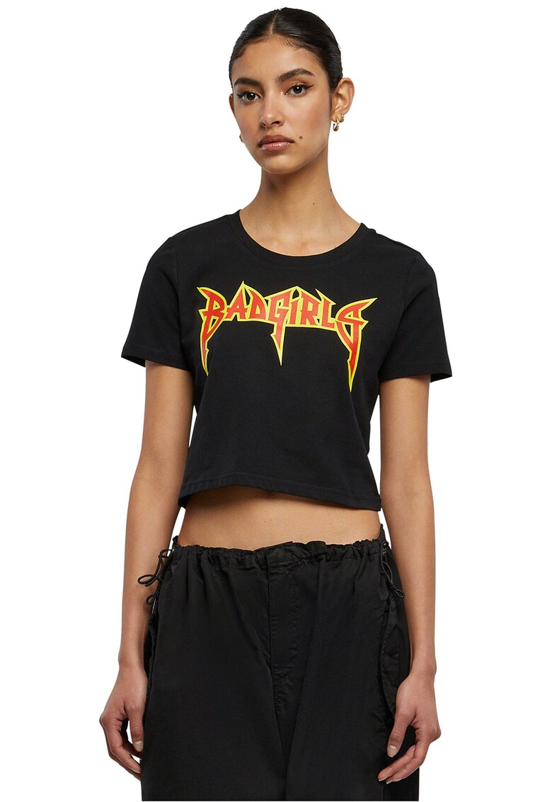 Tricou crop cu imprimeu text - Rosu/Negru/Galben