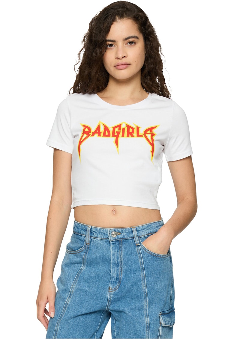 Tricou crop cu imprimeu text