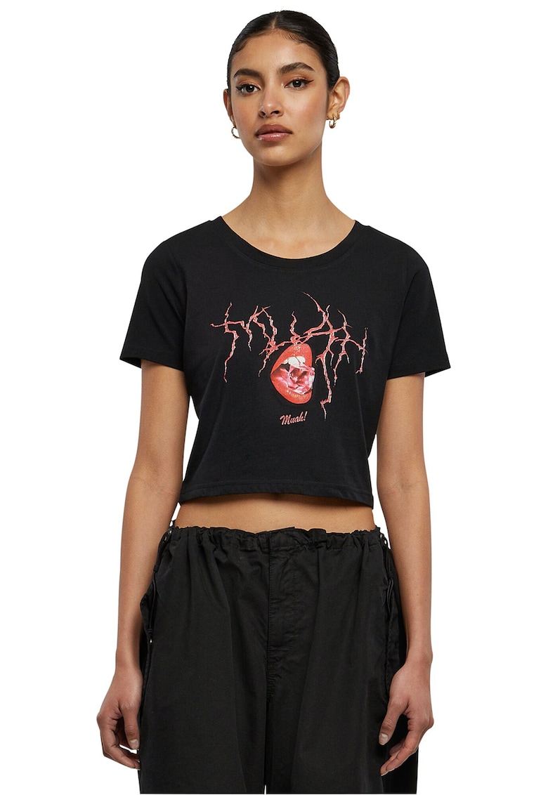 Tricou crop cu imprimeu grafic