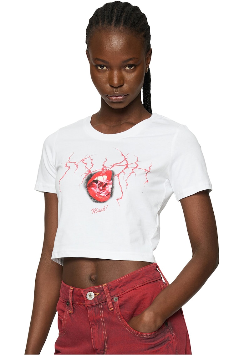 Tricou crop cu imprimeu grafic