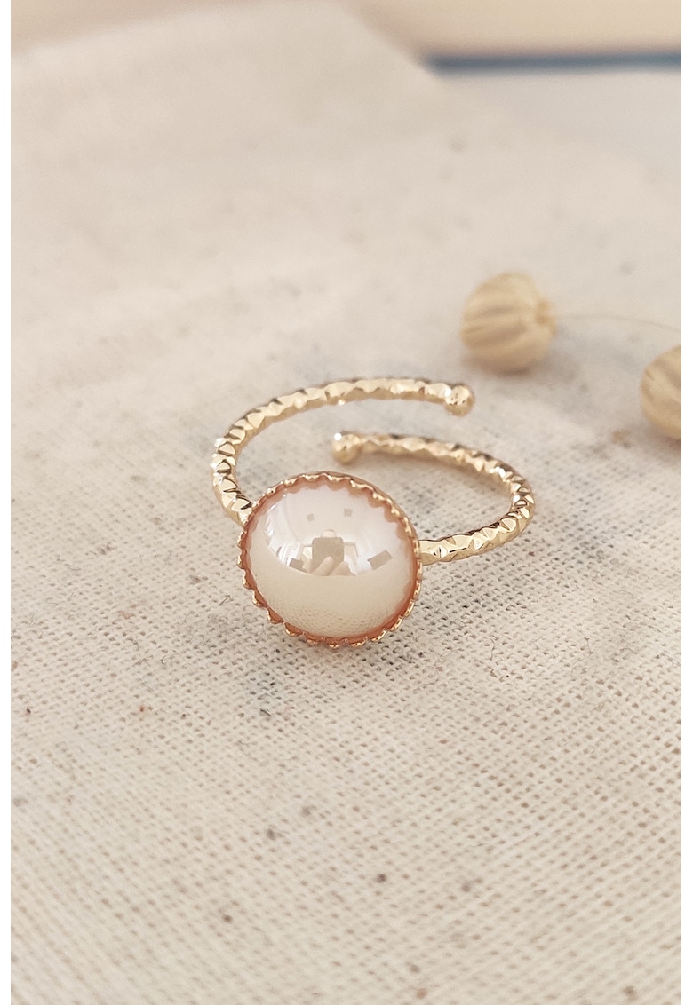 Inel cu perla sintetica - Auriu - Crem