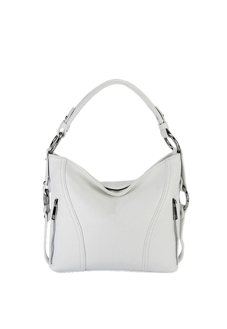 Geanta alba medie din piele naturala 8931 124 16894