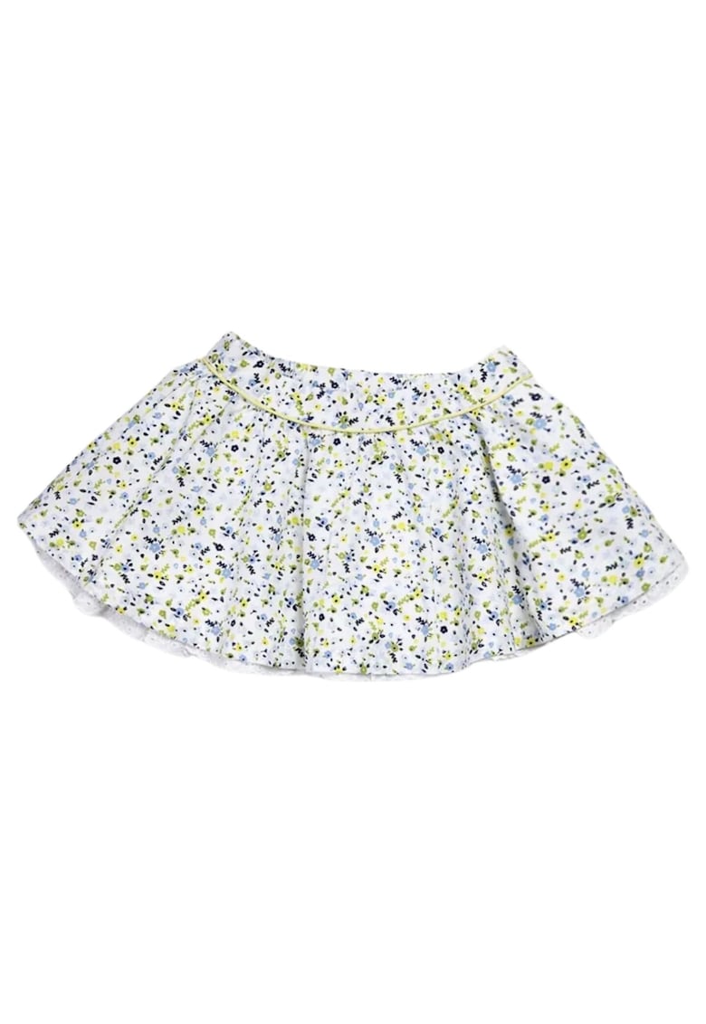 Fusta fetita alb - bumbac - model floral - croiala evazata - talie elastica