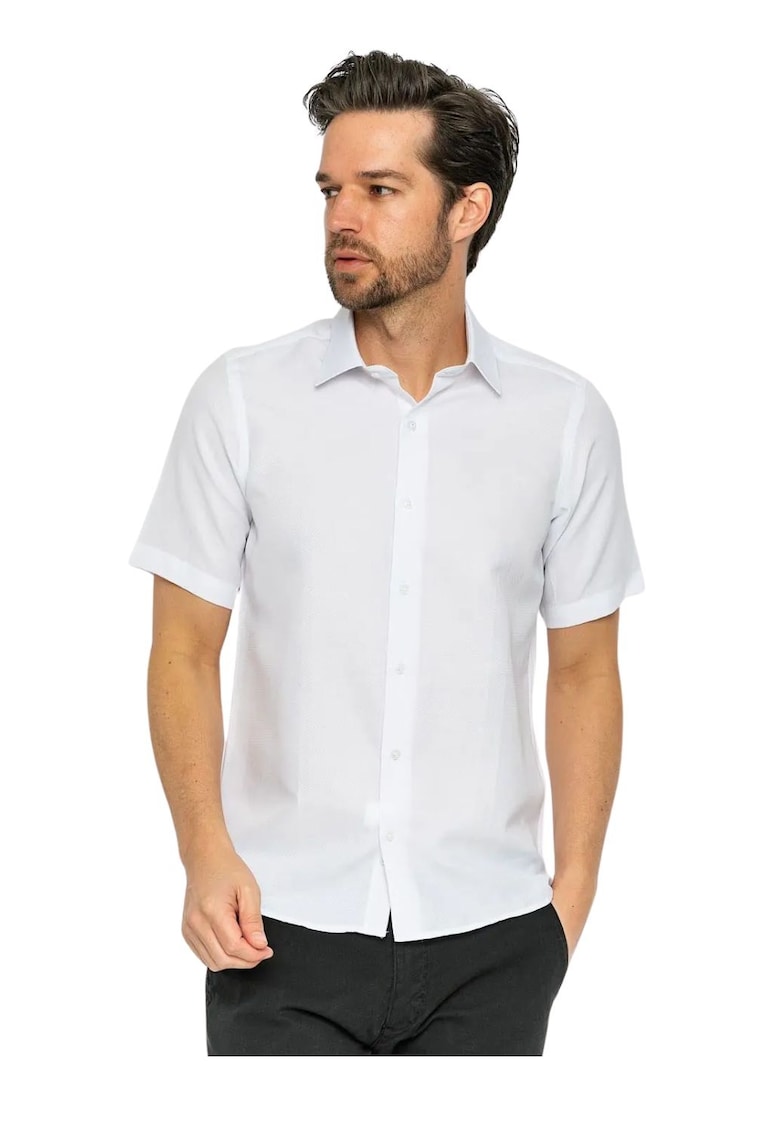 Camasa barbati alb - bumbac - imprimeu - maneca scurta - stil casual -