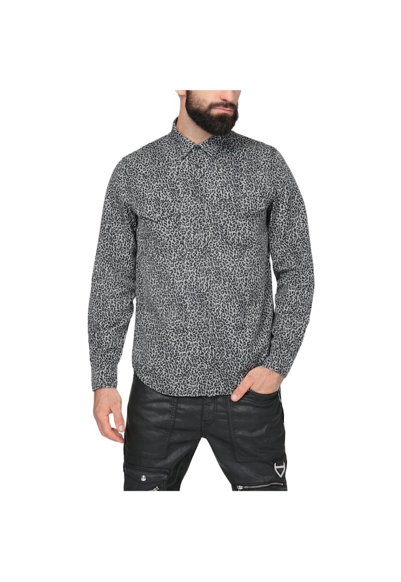 Camasa barbati model animal - gri - 100% lyocell - maneca lunga - inchidere cu capse