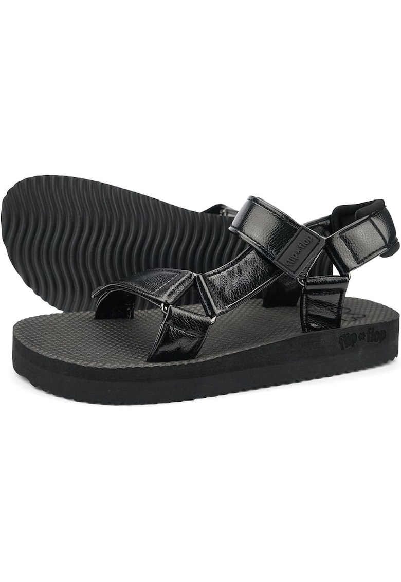 Sandale dama negru - material sintetic - inchidere Velcro - talpa confortabila - set de vara