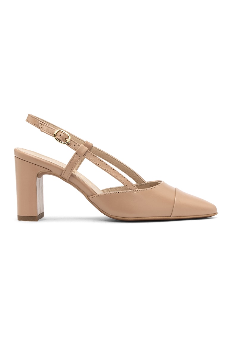 Pantofi slingback de piele cu toc si varf ascutit - Bej
