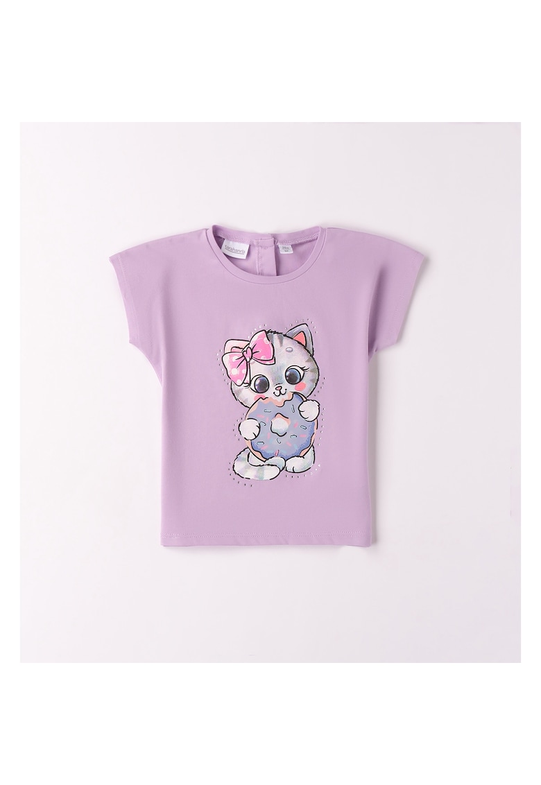 Tricou cu imprimeu pisica pentru fete - Mov