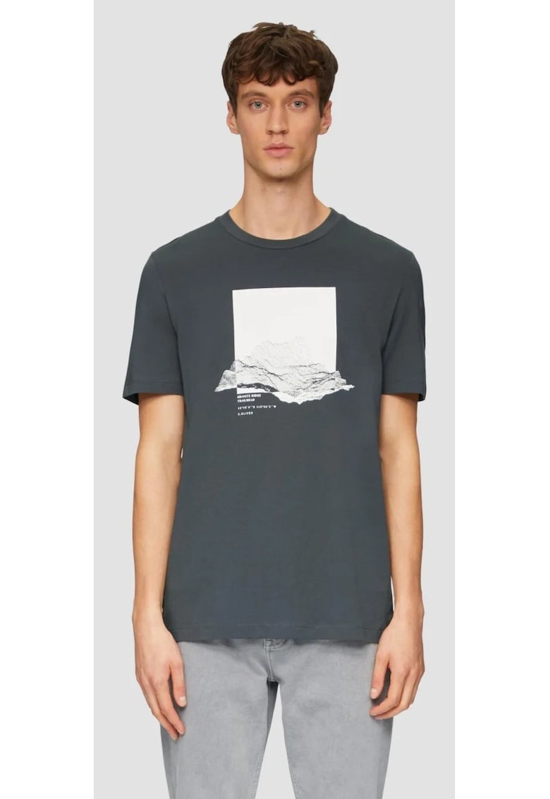 Tricou barbati cu maneca scurta - imprimeu in partea din fata si croiala Regular Fit - Gri inchis