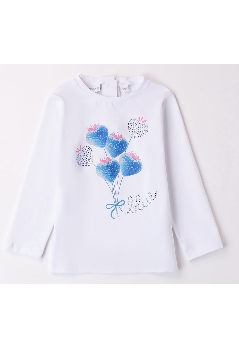 Bluza cu imprimeu capsuni cu strasuri - Alb - Albastru - Alb/Albastru