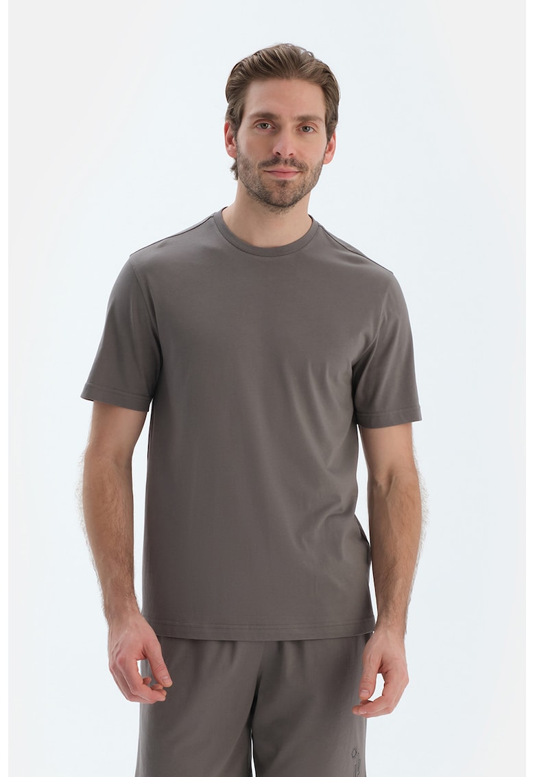 Tricou de pijama din bumbac si modal cu model uni