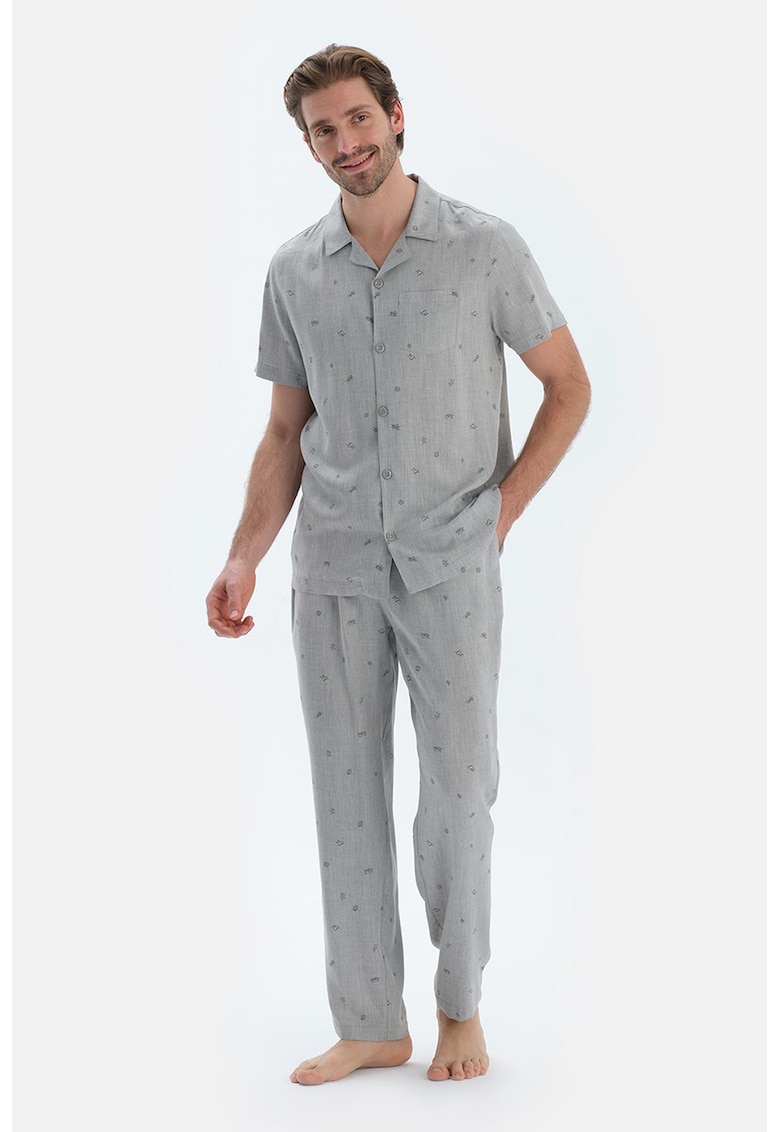 Pantaloni de pijama cu snur de ajustare si model