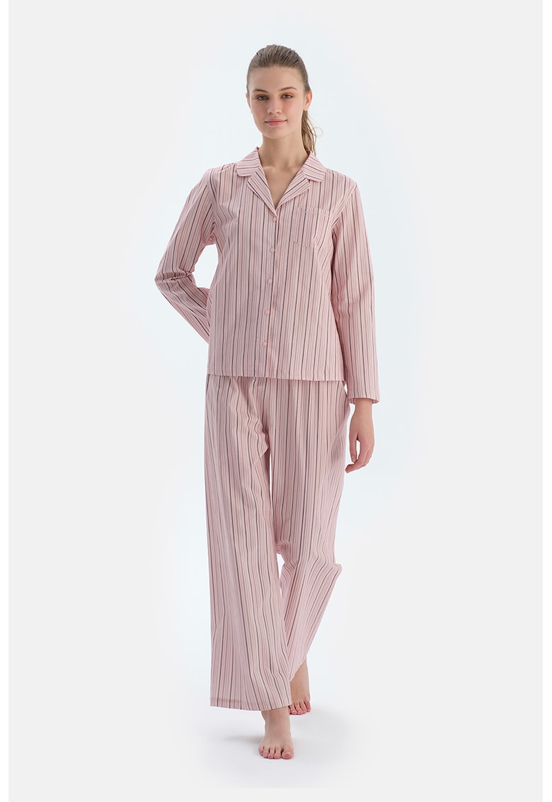 Pantaloni de pijama cu snur de ajustare si model in dungi