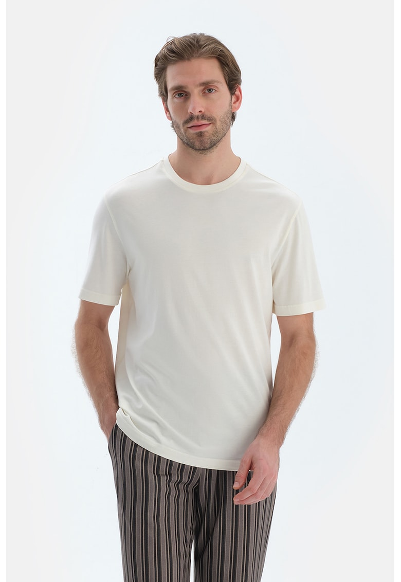Tricou de pijama din bumbac si modal cu model uni