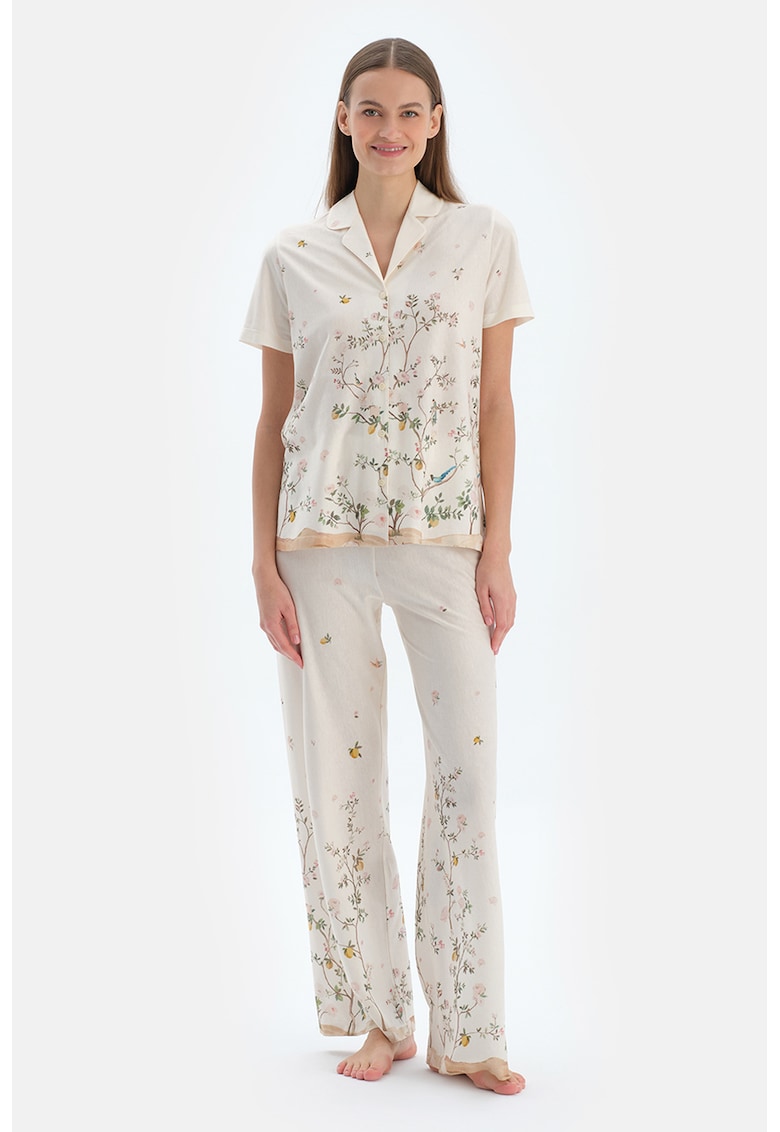 Pijama din amestec de modal cu model floral