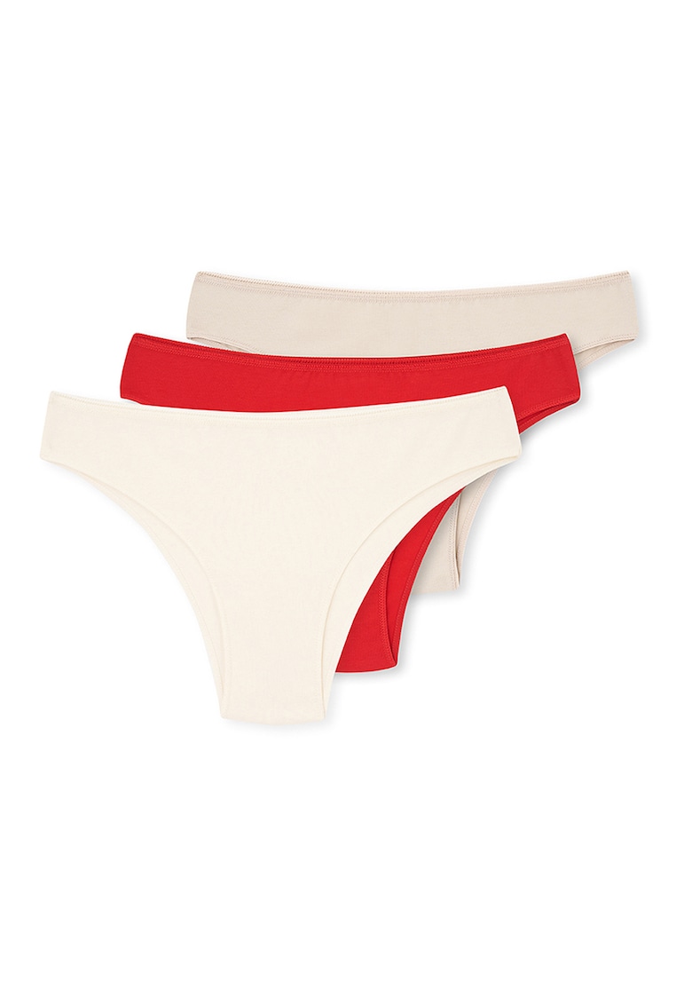 Set de chiloti brazilieni din amestec de bumbac cu model uni - 3 perechi