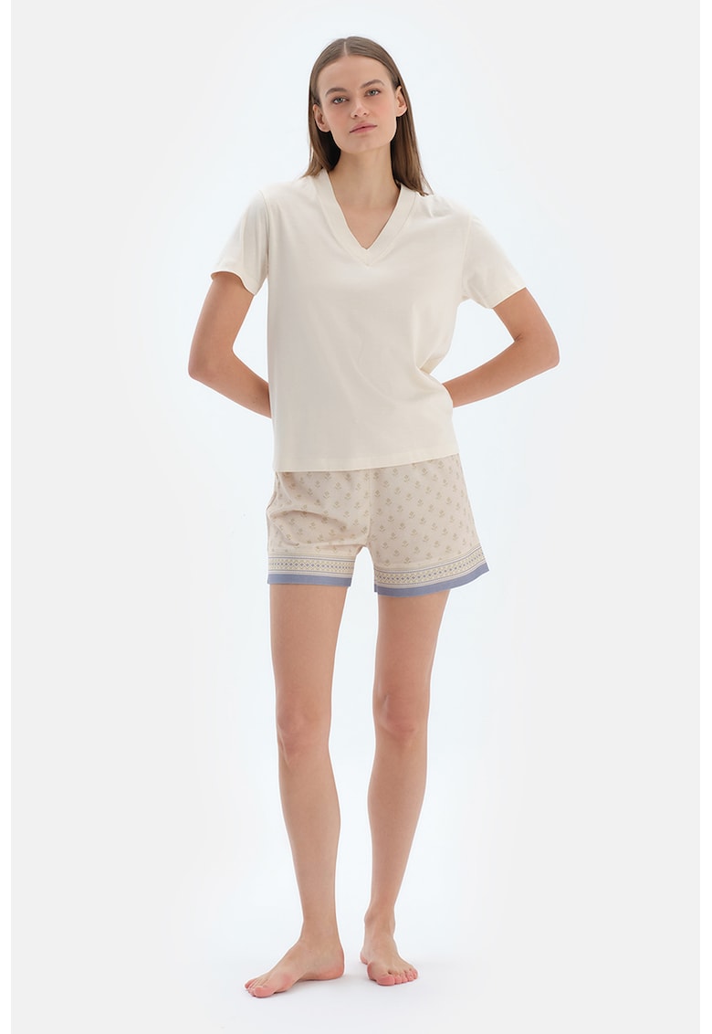 Pijama din bumbac si modal cu maneci scurte