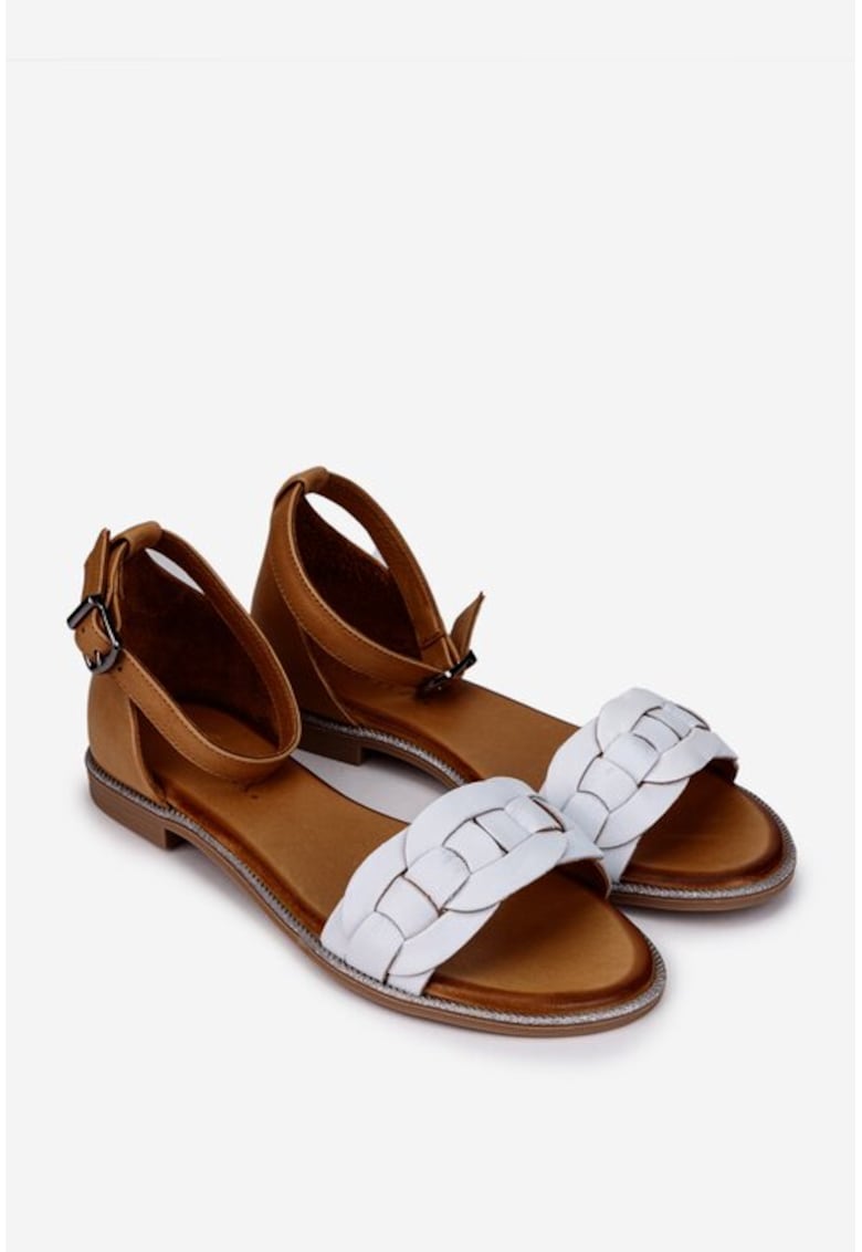 Sandale dama albe cu maro din piele naturala Sandale dama albe cu maro din piele naturala