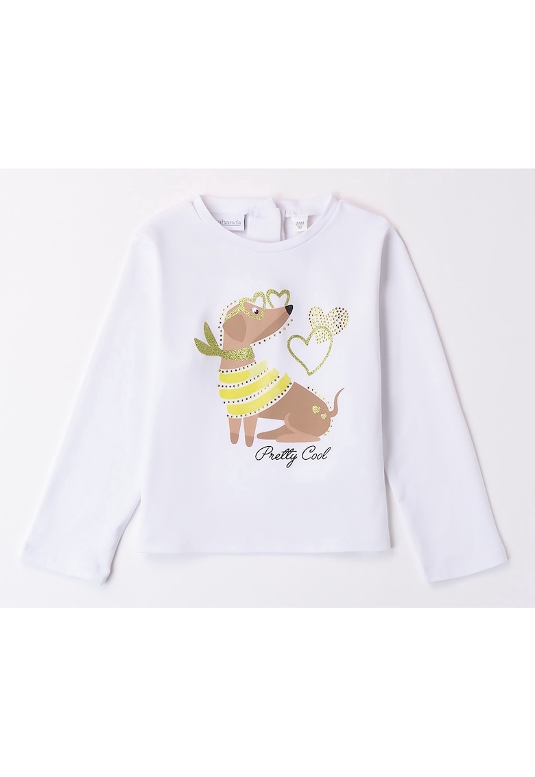 Bluza cu imprimeu catel - strasuri decorative - Alb - Verde