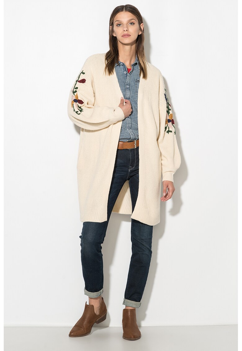 Cardigan fara inchidere cu detaliu floral