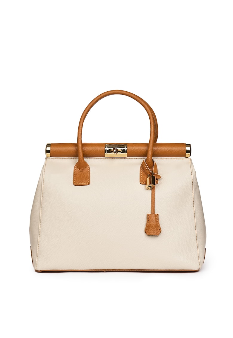 Geanta din piele naturala Bianca crem/maro