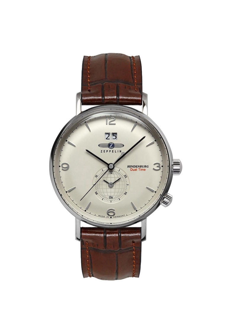 Ceas LZ129 Hindenburg - cu mecanism quartz - carcasa din inox - curea din piele naturala - culoare bej - 41x11mm - rezistent la apa 50m