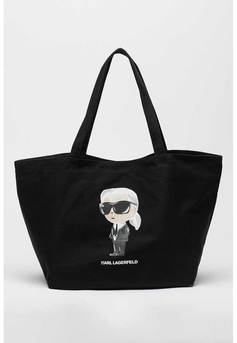 Geanta shopper cu imprimeu logo Ikon - Negru