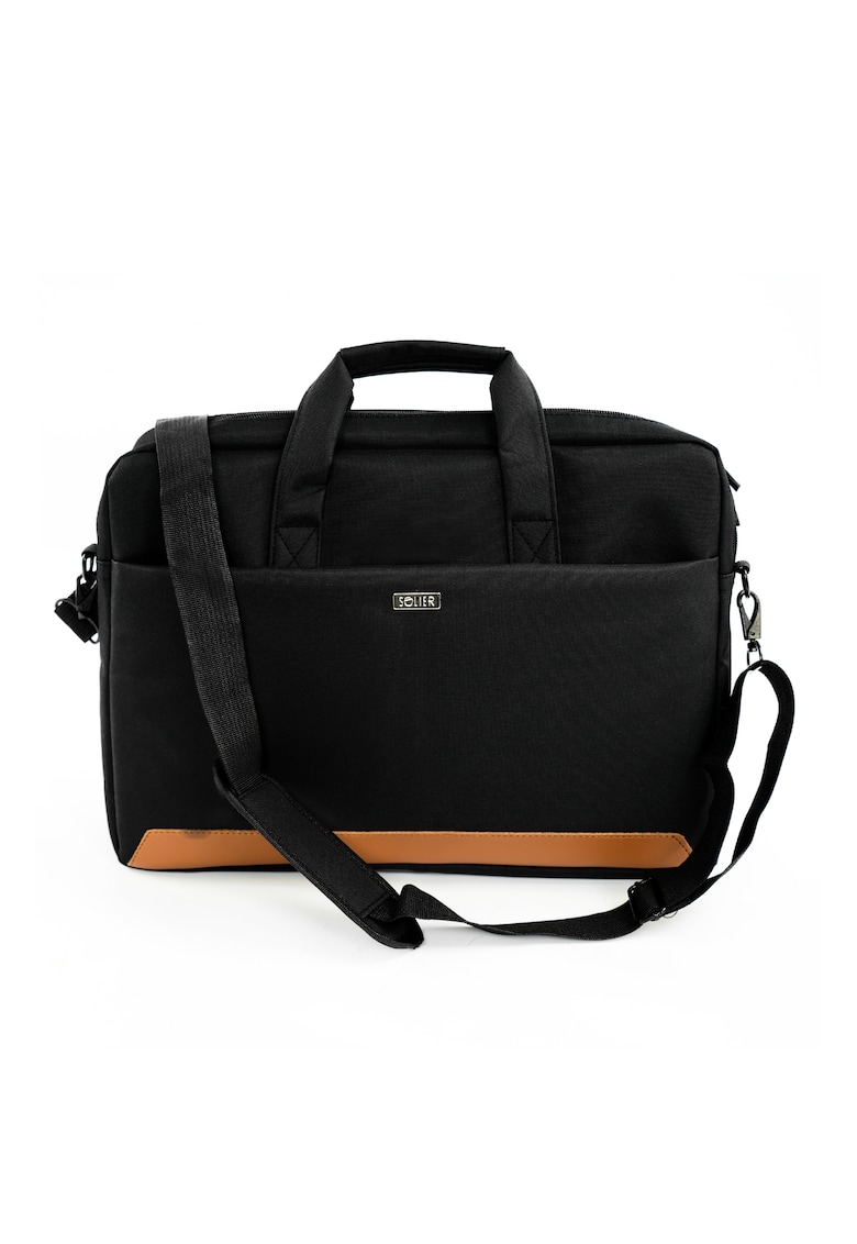 Solier Geanta laptop 15 -6" textila neagra SM03 Darwen - unisex - format A4 - 3 buzunare - curea de umar - prindere pe troler - usoara si eleganta