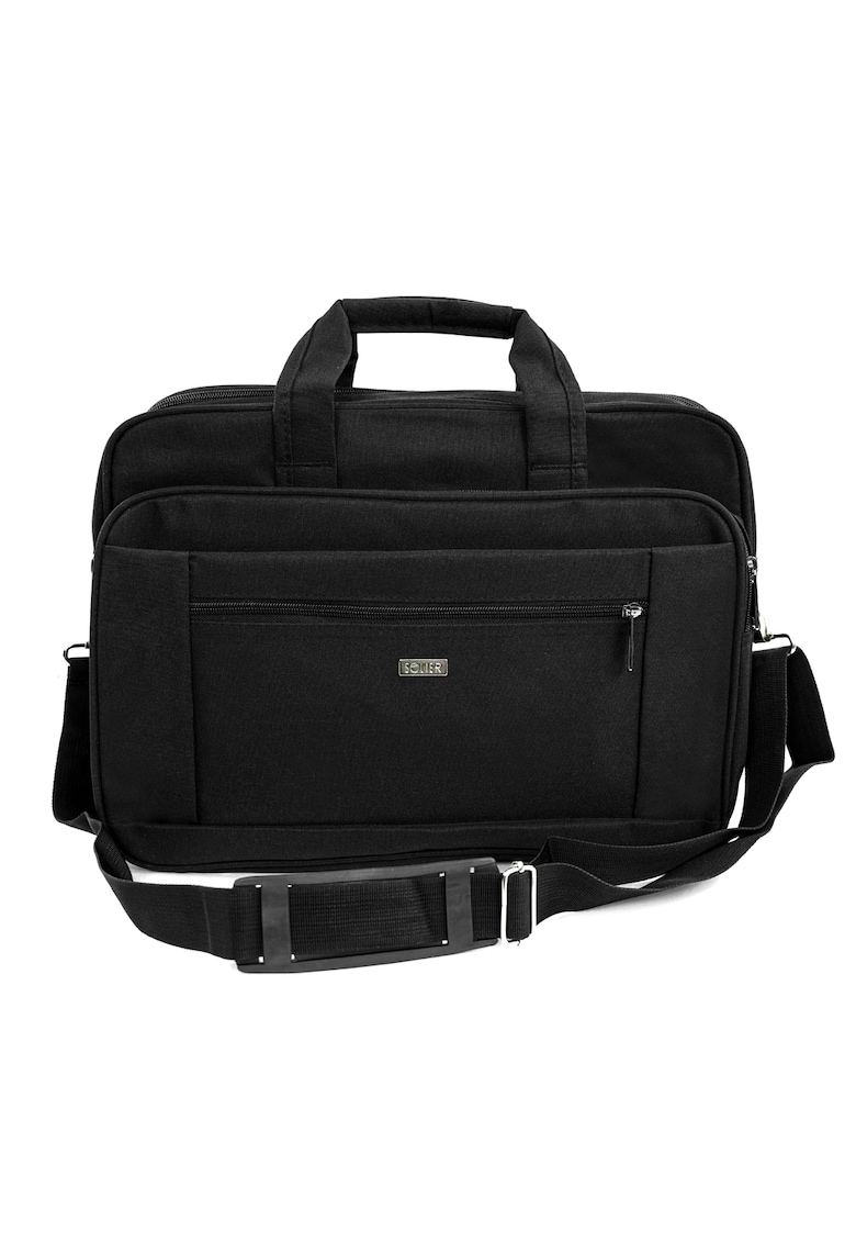 Solier Geanta laptop 15 -6" textila neagra SM02 Lindis - unisex - format A4 - 3 buzunare cu fermoar - curea de umar - usoara si eleganta