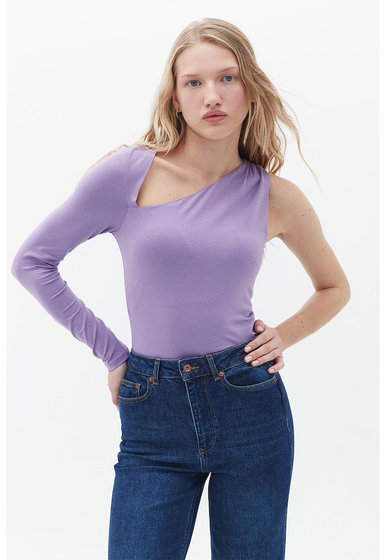 Bluza slim fit asimetrica din bumbac