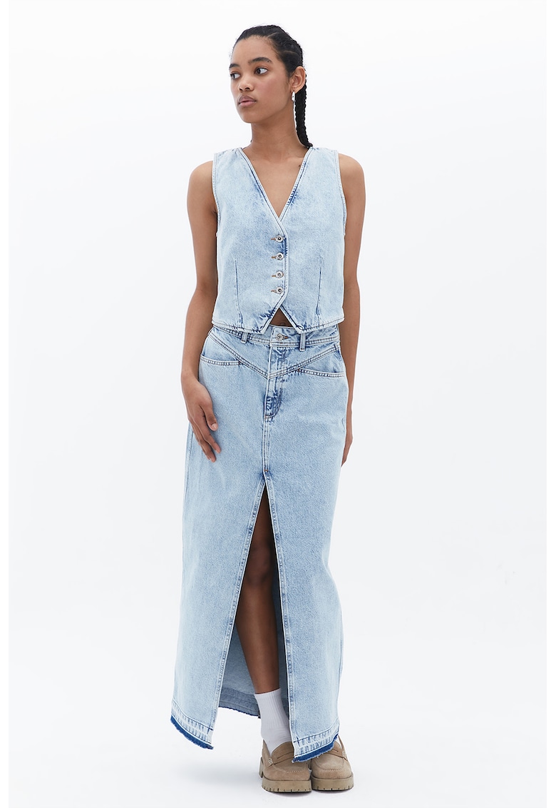 Fusta lunga din denim cu slit frontal Fusta lunga din denim cu slit frontal