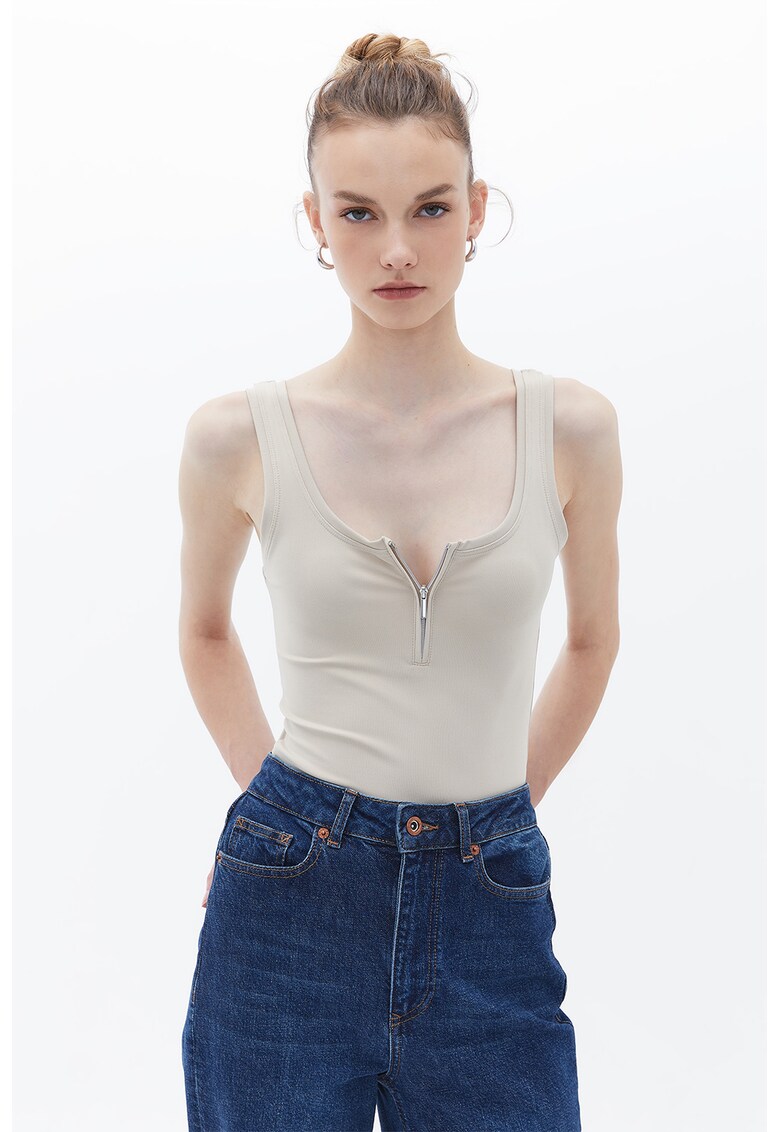 Top cu fermoar - Maro taupe deschis