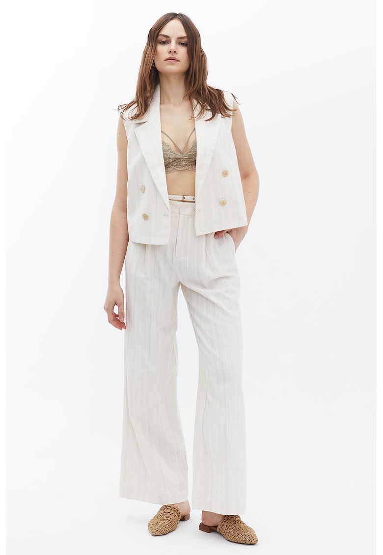Pantaloni cu croiala ampla si talie inalta - Alb murdar