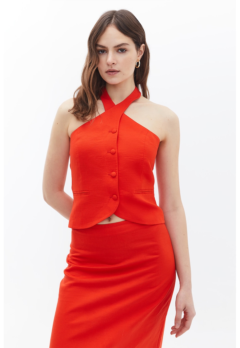 Vesta crop din amestec de in si lyocell cu buzunare cu refilet