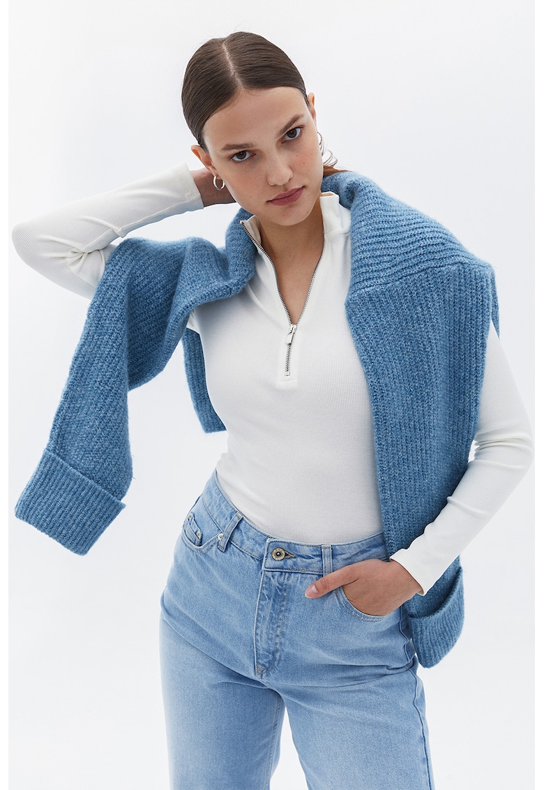 Bluza slim fit cu fenta cu fermoar