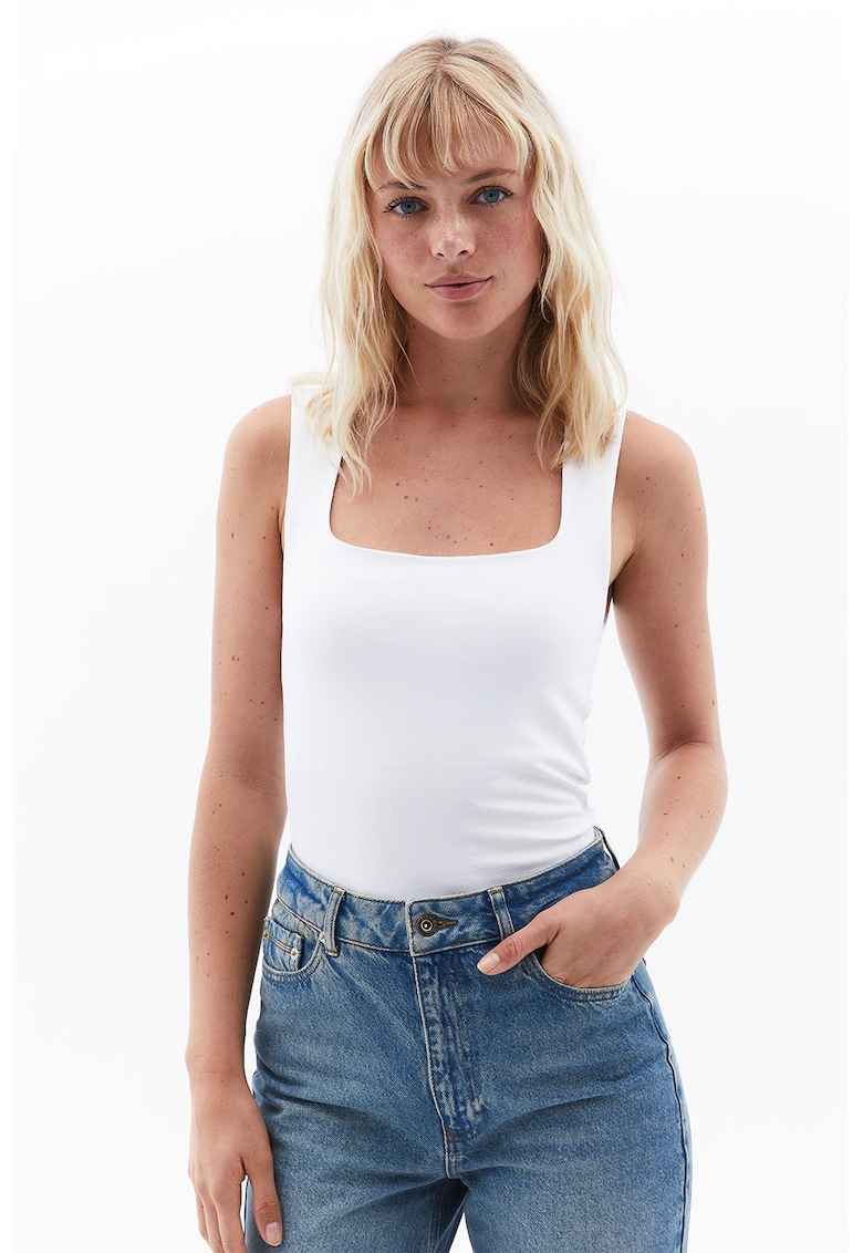 Top cu decolteu patrat - Alb optic