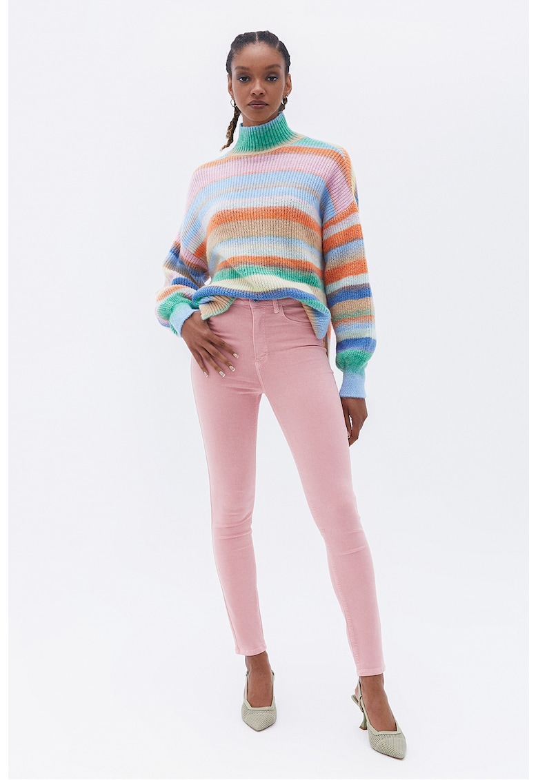 Blugi skinny cu talie inalta - Roz prafuit